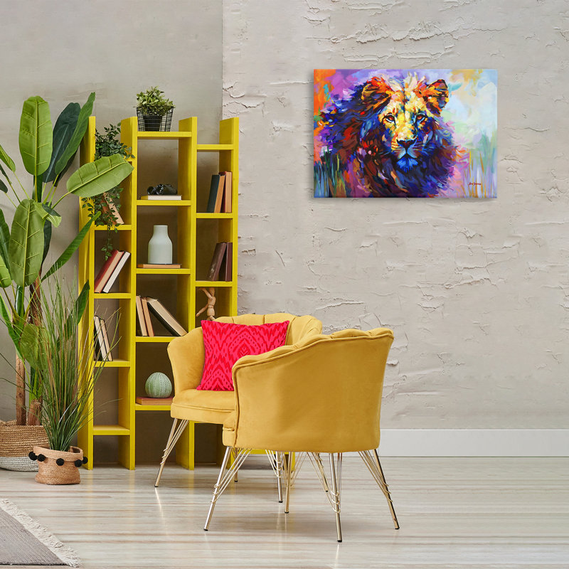 «Paint Strokes Lion» par Leon Devenice, H 20 po x l 30 po