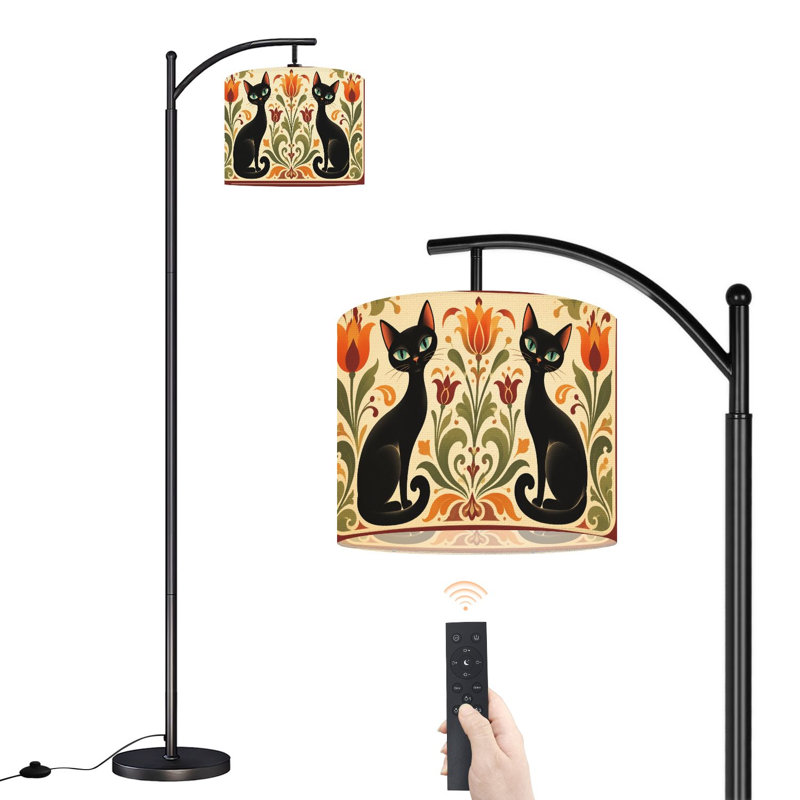  Lampe sur pied Arc Elegant Black Cats Motif floral Folk Art Tall