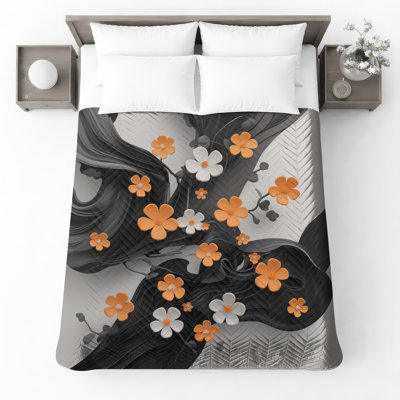 Couvre-lit matelassé orange et blanc à fleurs de toutes tailles