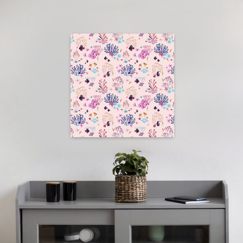 Art contemporain, coquillage et étoile de mer, H 18 po x l 18 po