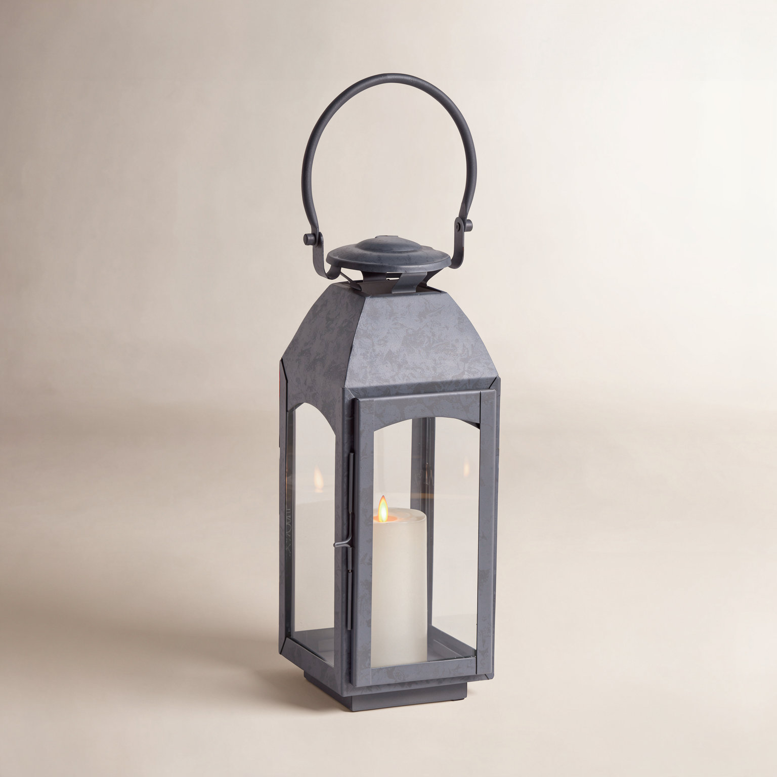 Furlane Iron Lantern Candle Holder,  15.75" H x 6.5" W x 6.5" D, Gray