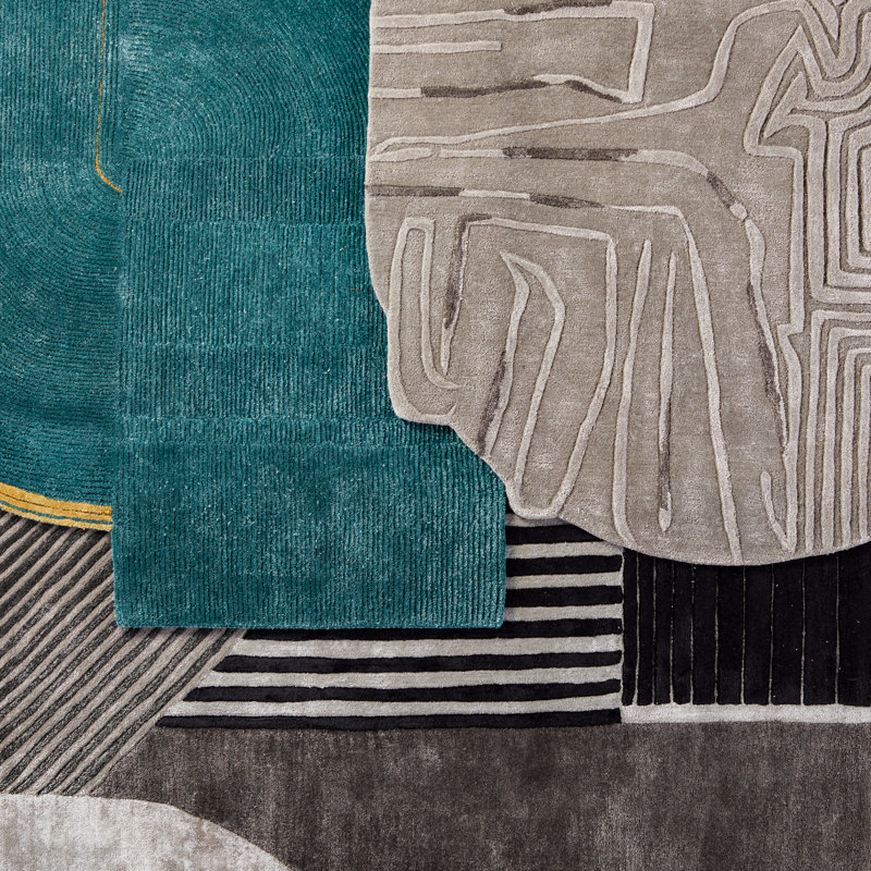 Tapis unique en viscose noué à la main gris nouvel âge Gerritt, Nouveauté 6 pi x 7 pi 2 po