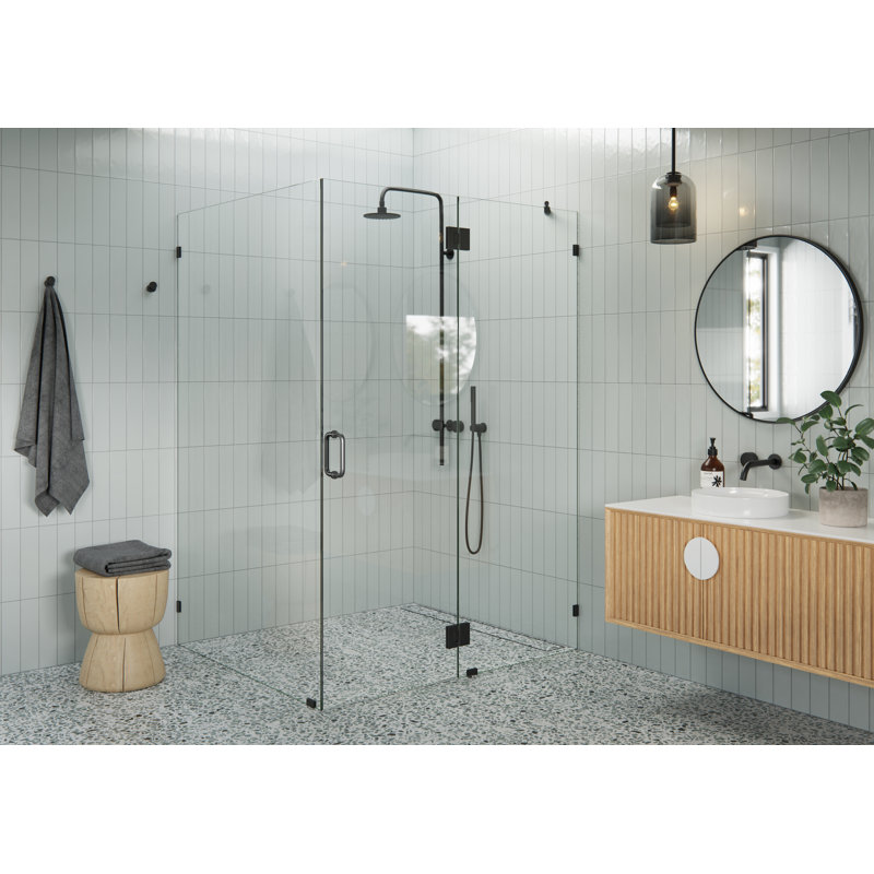 Halo 55 in. x 45 in. x 78 in. 90-degree Fully Frameless Glass Hinged Shower Enclosure, Matte Black