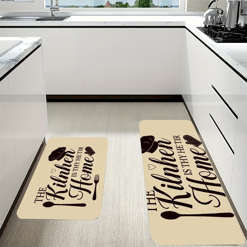 Ensemble de 2 tapis de sol en flanelle, motif de cœur rustique pour la cuisine et la maison