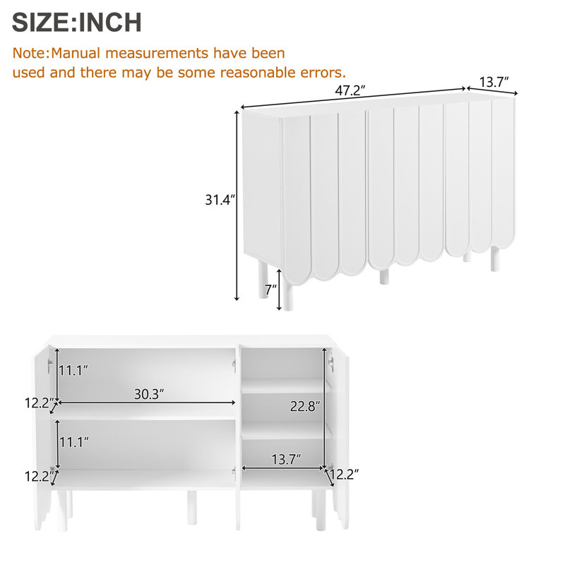 47" Console Table Entryway Sideboard for Hallway Living Room, White