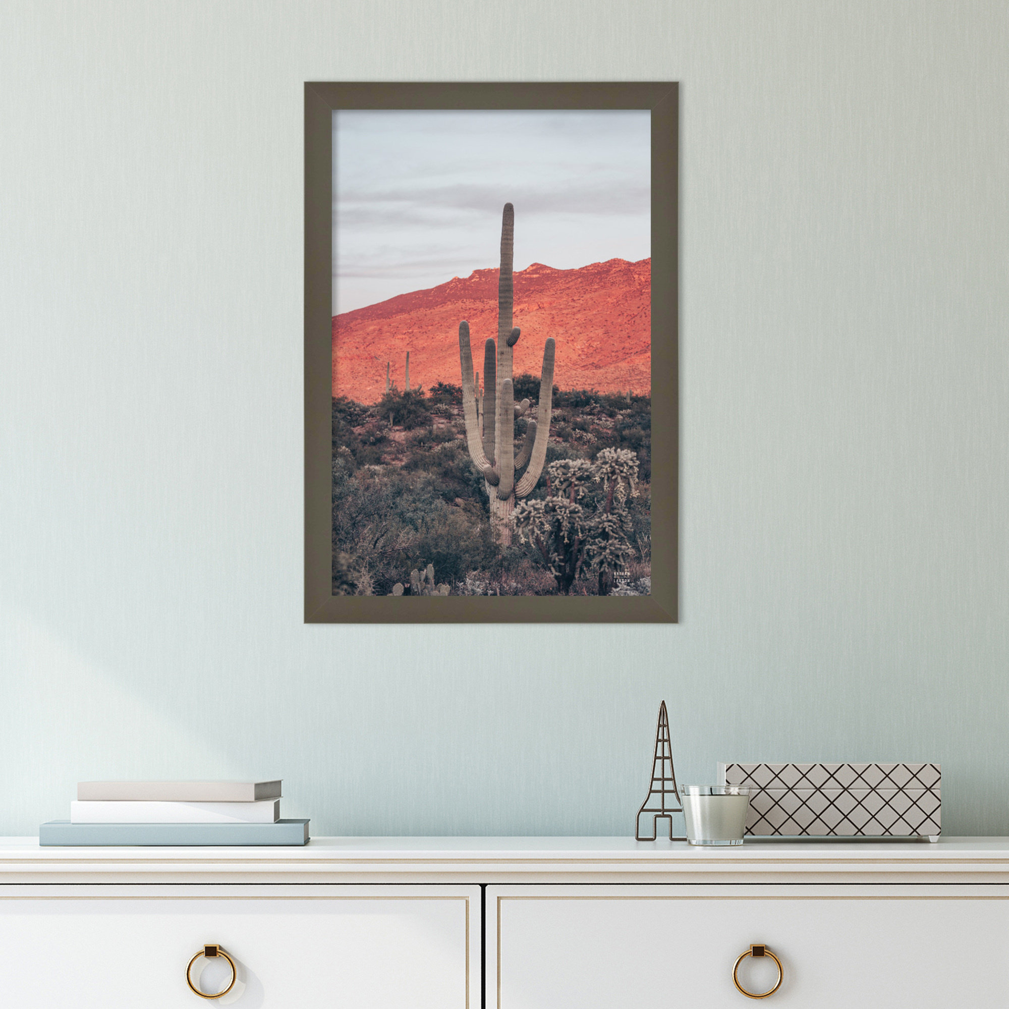 Sunsets And Saguaros by Nathan Larson, Gray, 25" H x 17" W x 1" D