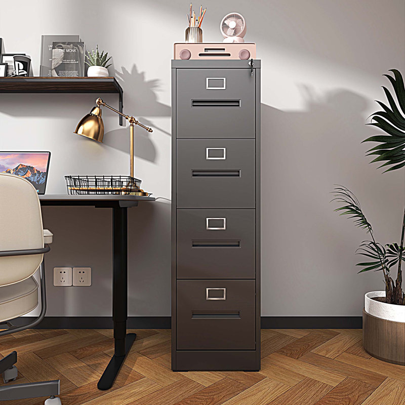 4 Drawer File Cabinet With Lock Metal Vertical File Cabinet Office Home, A4 Legal/Letter Size Narrow File Cabinet Locked,Assembly Required