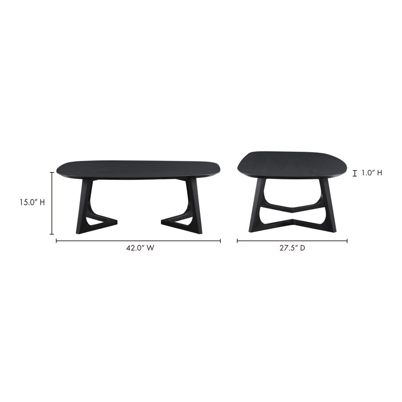 Godenza Solid Wood Coffee Table, Black, 14.75" H x 42" L x 27.5" W