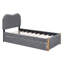 Lit plateforme tapissier gris simple avec lit gigogne, structure en bois massif et tête de lit pour chambre d'enfant-949178939-949178936
