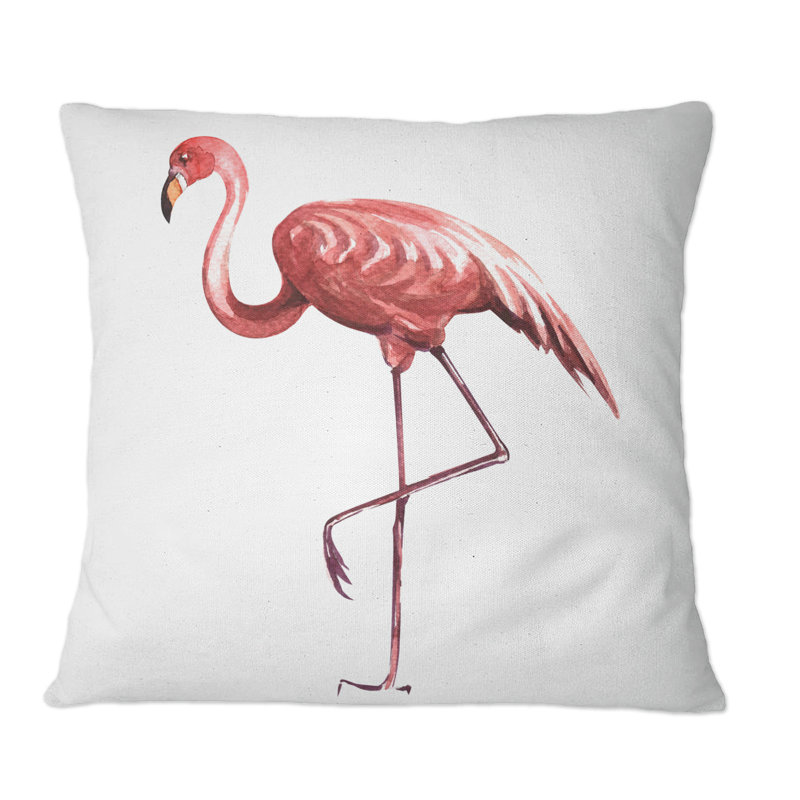 Coussin Pink Flamingo sur une patte - imprimé traditionnel, 16 po x 16 po