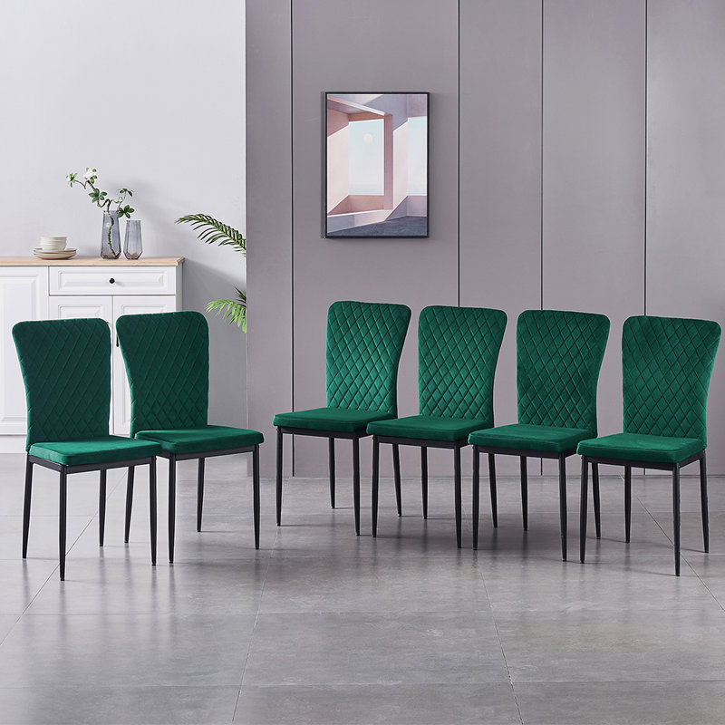 Velvet Upholstered Dining Chair Set High Back, Green