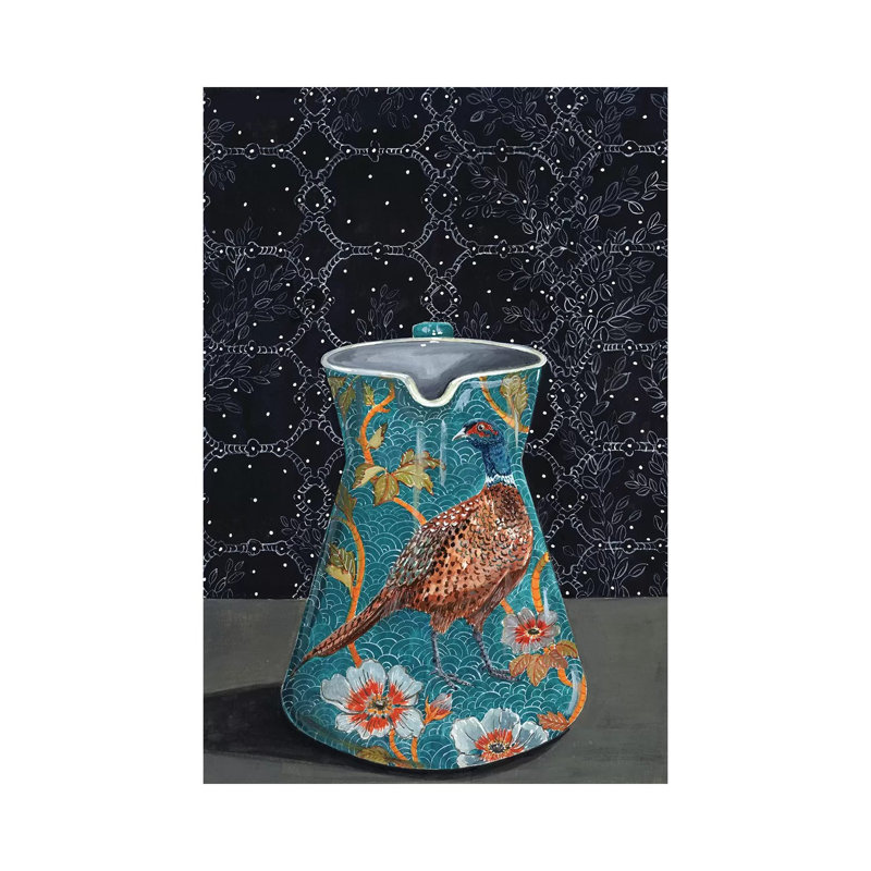 Turquoise Pitcher With Pheasant by Miri Eshet - Painting on Canvas, Wrapped Canvas, 101.6 cm H x 66.04 cm W x 1.91 cm D