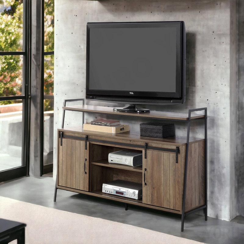 Rustic TV Stand Console - Rustic Oak/Black