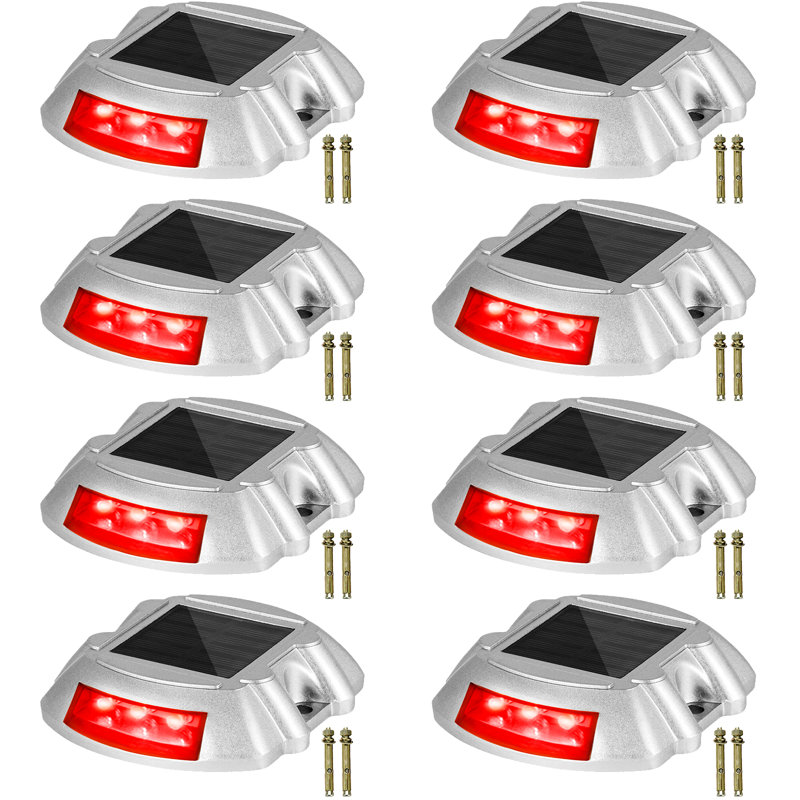 Solar Powered Integrated LED Aluminium Pathway Light Pack, Red