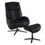 Fauteuil d'appoint en cuir fleur noir avec pivot et repose-pieds Labotina