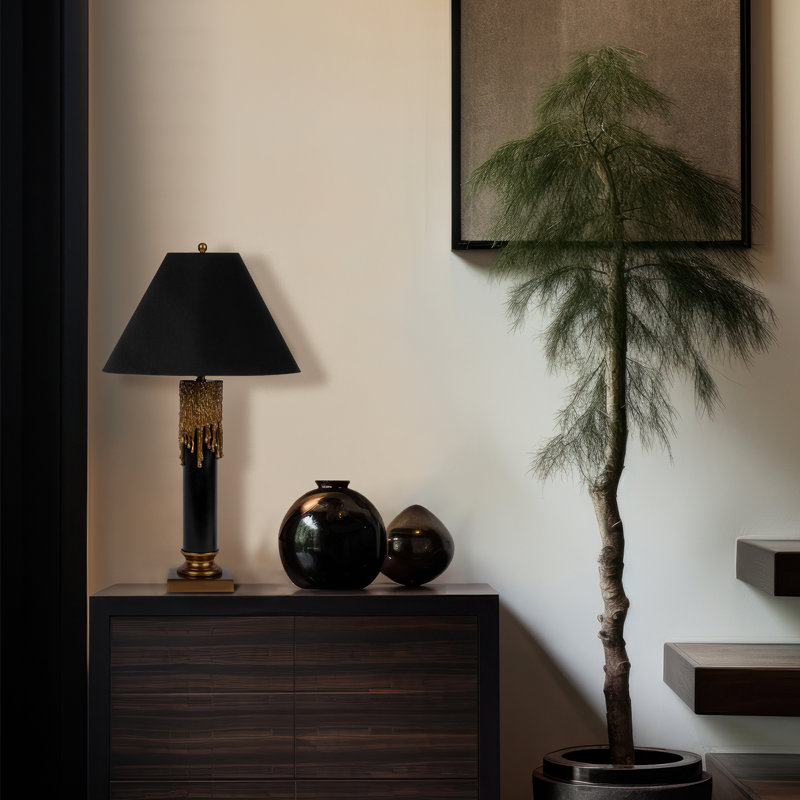 Melted Candle Cylinder Base Table Lamp, Brass