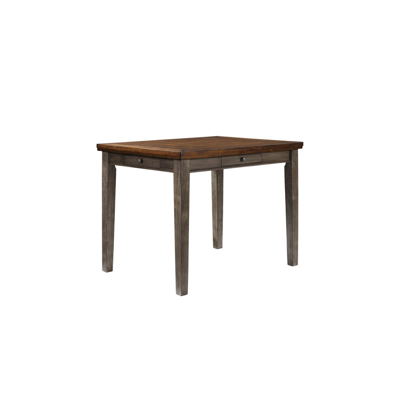 Table de salle à manger grise bicolore à hauteur de comptoir avec 4 tiroirs