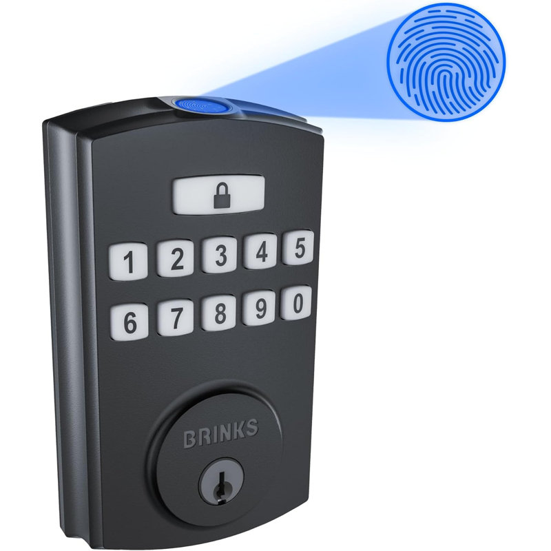 Brinks Electronic Fingerprint Deadbolt, Matte Black