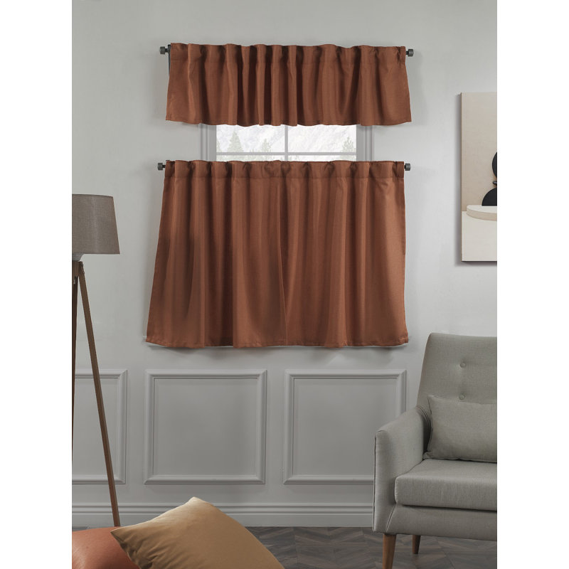 Decorative Kitchen Curtain And Valance,Caffe Curtains And Valance Set, Kitchen Curtains, 24" W x 36" L, Brick