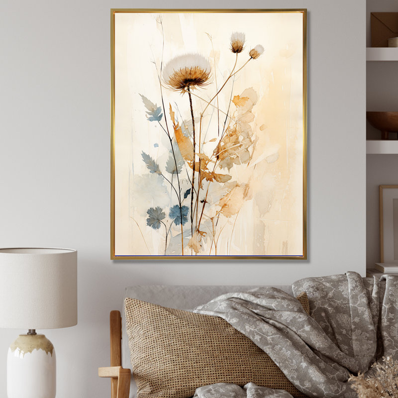 Reproduction d'art sur toile chardon beige II - chardon, Cadre flottant doré, H 20 po x l 12 po
