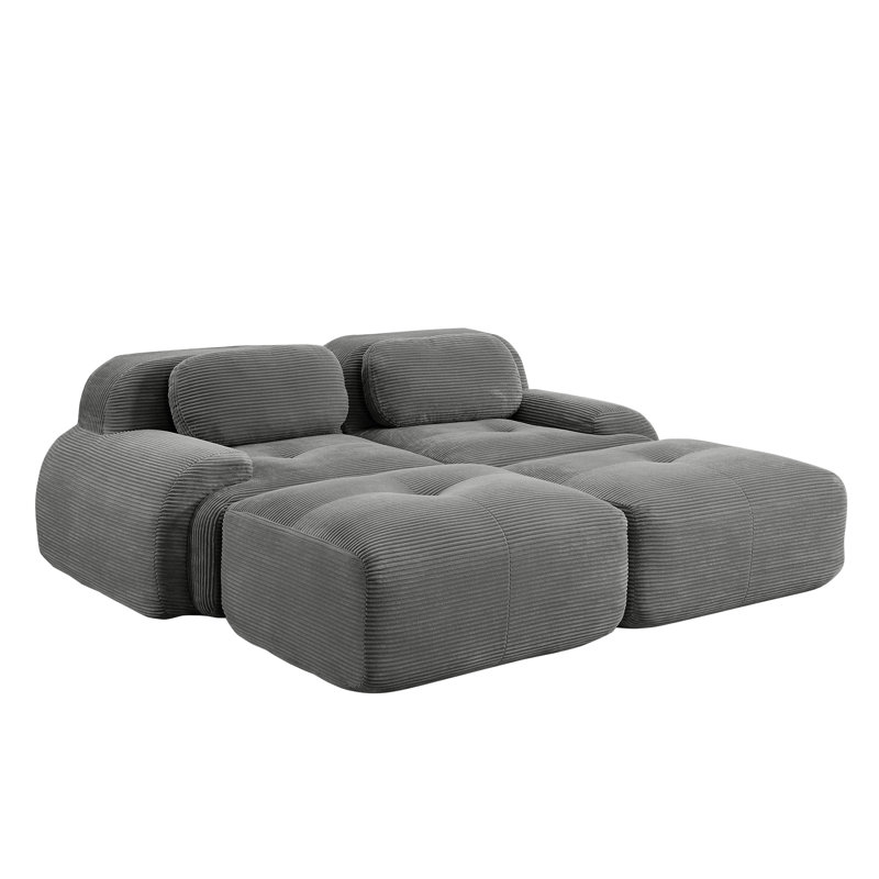 Canapé ergonomique en velours côtelé gris, confort modulaire moderne pour les salons