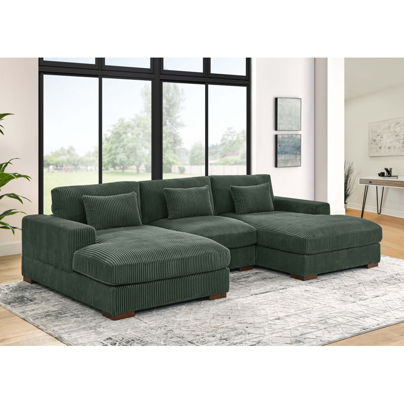 Canapé modulaire 3 pièces Marabe, Velours côtelé vert