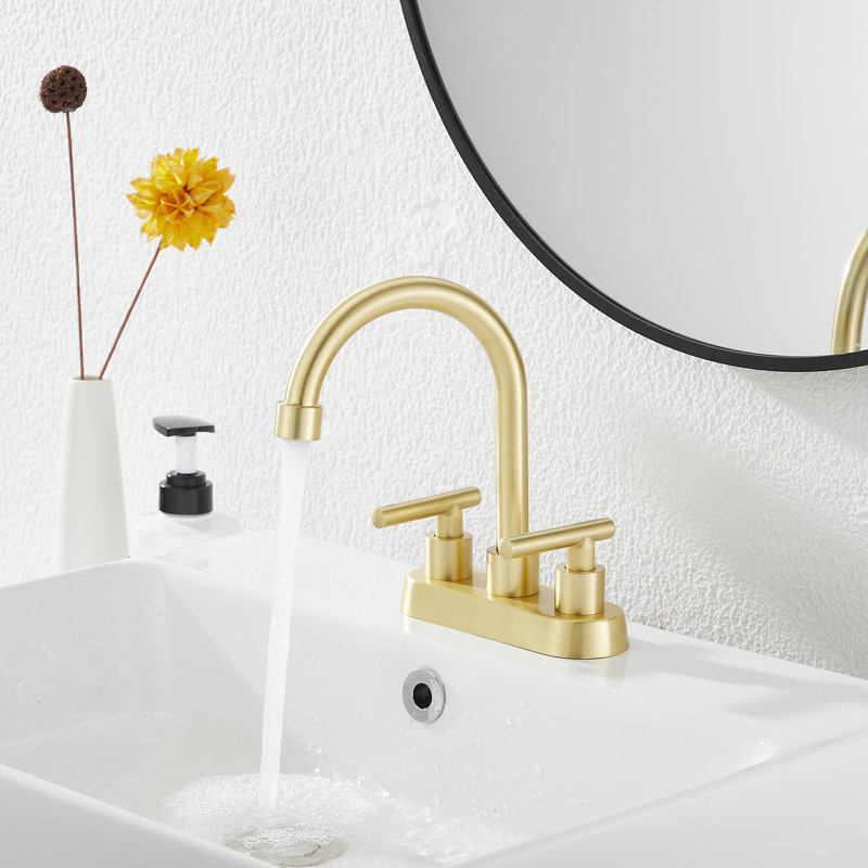 Centerset 2-handle Bathroom Faucet with Drain Assembly, Brushed Gold