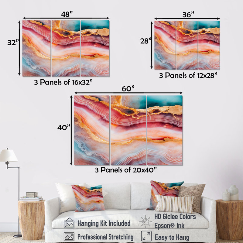 Ensemble de salon Kaylani - Art mural en marbre, Toile tendue, H 40 po x l 60 po x P 1 po
