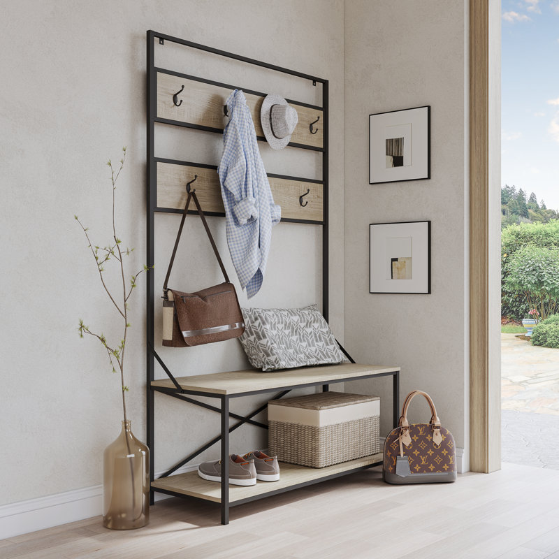 Arbre d'entrée Lotus avec banc et rangement pour chaussures, Chêne   