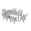 Table de salle à manger texturée en bois gris, 68,9 pouces de long, matériau des hanches, style minimaliste, trou de parasol, hanches intérieures et extérieures, esthétique, utilisation