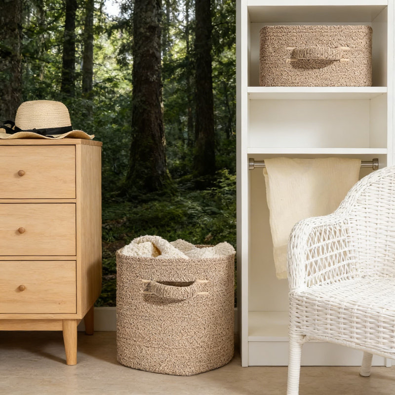 3 Pack Cube Storage Bins, 13 Inch Woven Storage Baskets With Handles For Organizing Shelves, Closets, Bathroom, Nursery And Living Room