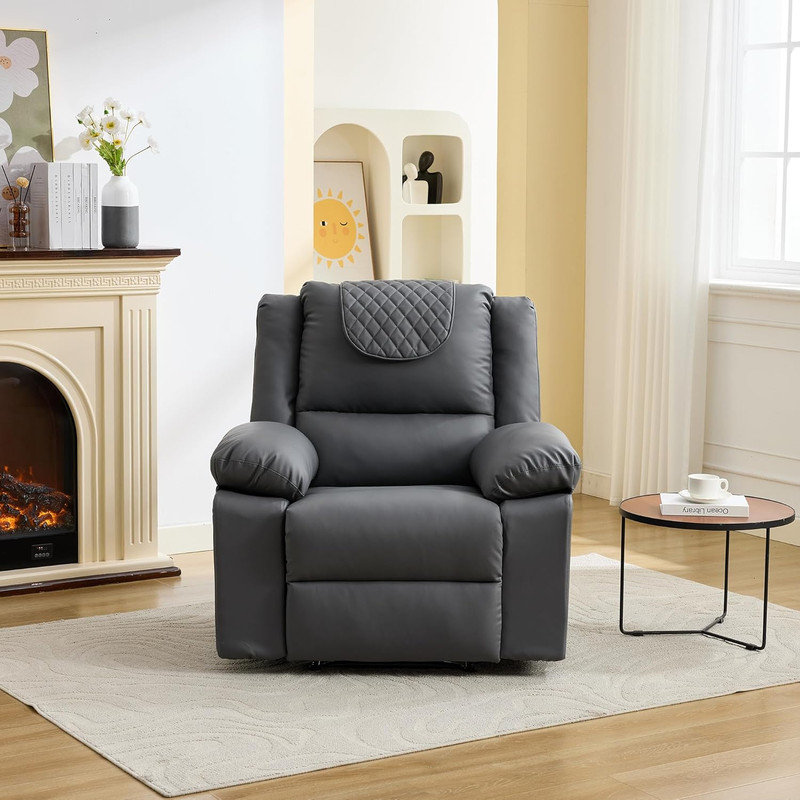 Fauteuil inclinable manuel avec chauffage et massage, réglable à 135 ° avec rangement pour le salon, Grey