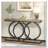 Industrial Console Table with Geometric Metal Frame Vintage Wood Top