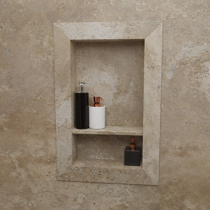 Serviteur de shampooing encastré en travertin Mocha l 17 po x H 26 po FlexStone, Travertin moka