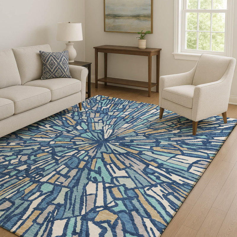 Tapis moderne lavable à la machine Premium, Marine, 10 pi x 14 pi