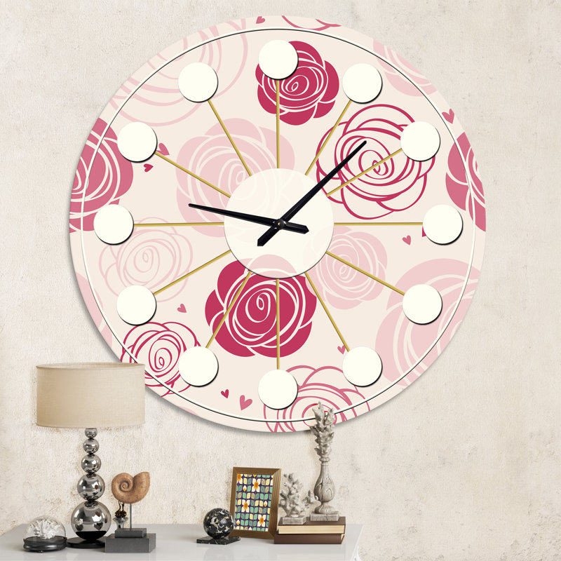 motif de roses - horloge murale moderne Mid-Century, Moyenne