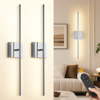 28 Inch Battery Operated Wall Sconces with Remote Control, 3000K Warm White/  Dimmable/ 350° Rotating, 2-Pack