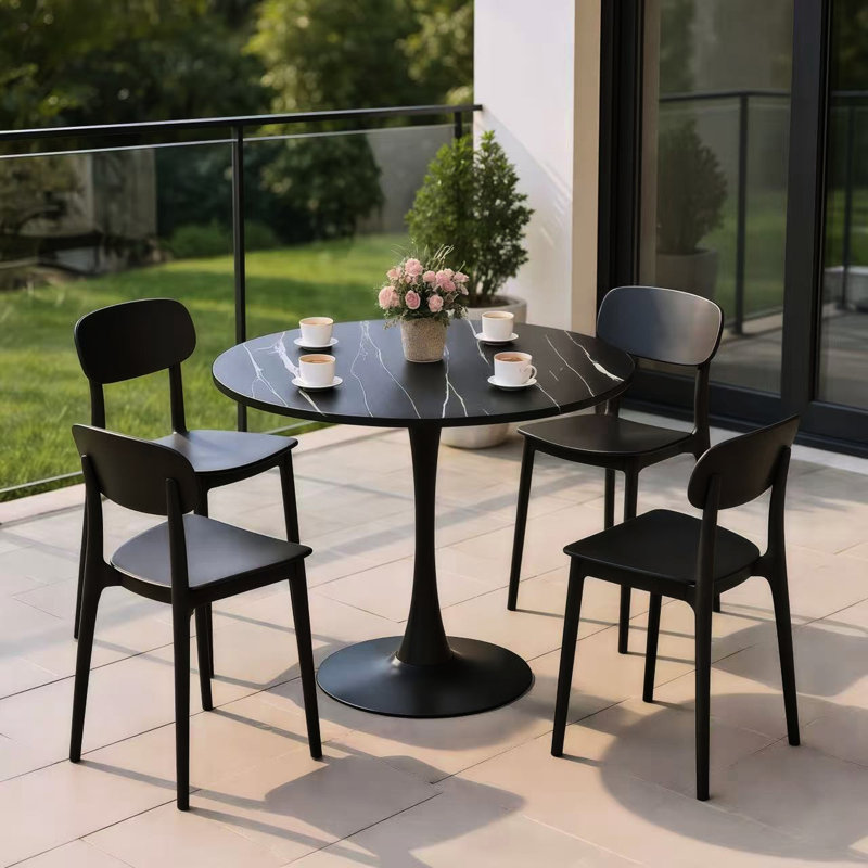 Table ronde, table de salle à manger moderne, table de salle à manger, plateau en panneau de fibres à densité moyenne et base tulipe en acier, table de cuisine, table basse de style Mid-Century pour salon 24 pouces, table de salle à manger ovale