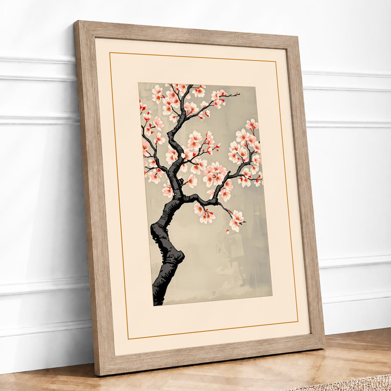 Blossoming Ancient Tree Japandi - Framed Print, Oak, A3 - 42.0 x 29.7 cm