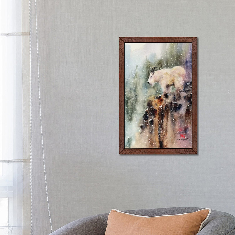 Mountain Goat by Dean Crouser - Floater Frame Painting on Canvas, 66.04 cm H x 45.72 cm W, Brown