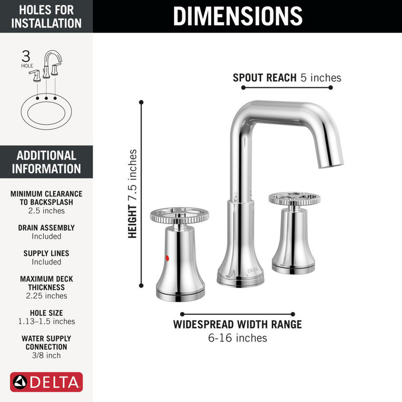 Two Handle Widespread Bathroom Faucet, Chrome