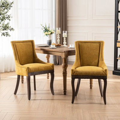 Chaises de salle à manger latérales ultra dorées 2, housse en tissu épais, pieds en bois massif, dossier haut pour un confort exceptionnel, rivets délicats, rembourrage de siège en mousse, revêtement American Design Aesthetic 2, revêtement,