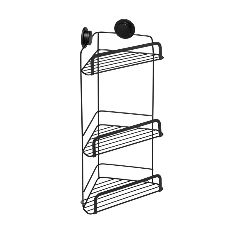 Croydex Stick 'n' Lock 3 Tier Shower Caddy, Matte Black Bathroom Storage