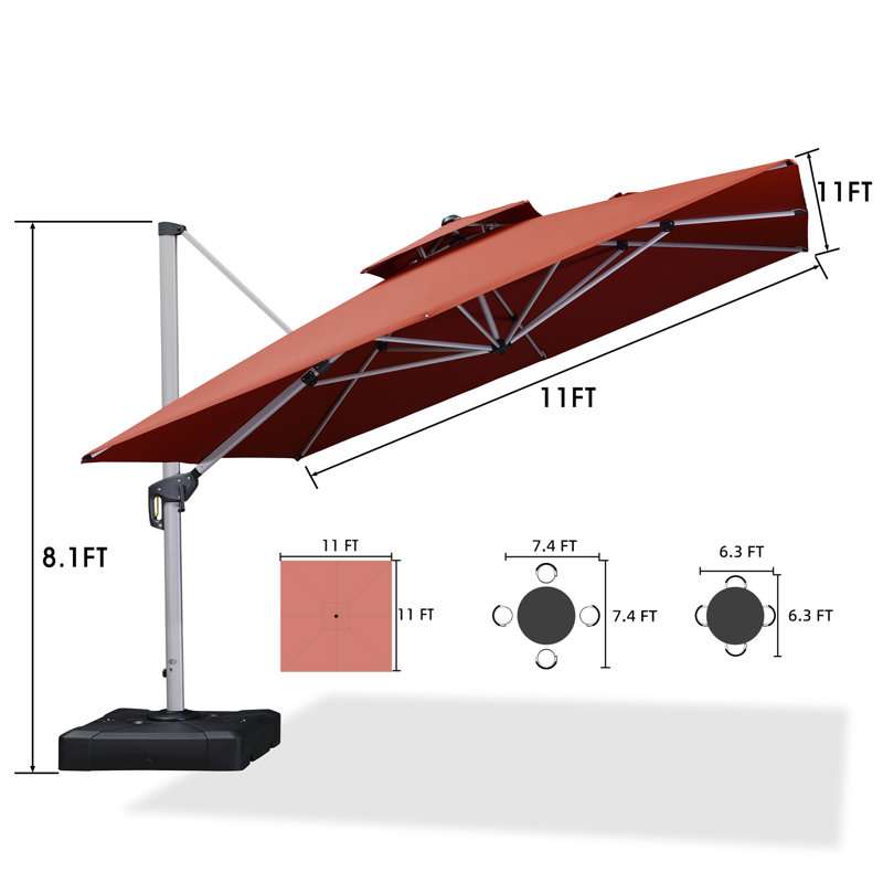 Parasol carré en porte-à-faux l 132 po Ianthe avec rotation à 360 degrés et inclinaison , Rouge brique