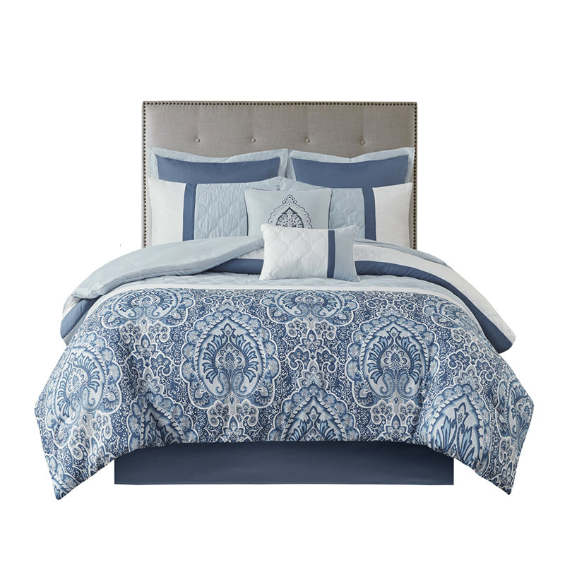 Édredon très grand 8 pièces, imprimé partiel bleu, rembourrage, 2 taies décoratives, 1, 8 matelassage imprimé, lavable à la machine européenne