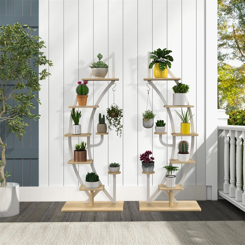Plant Stand - Set of 10, White/Natural