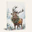 Cerf avec une couronne de pin dans une forêt d'hiver enneigée, art mural sur toile-40969522