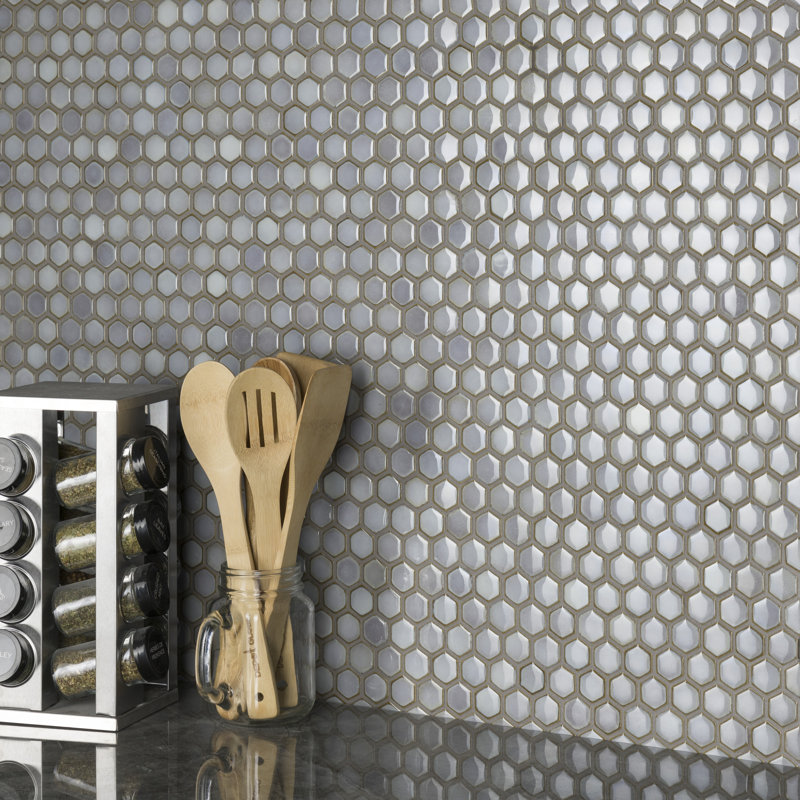 Hudson 1" x 1" Porcelain Honeycomb Mosaic Wall & Floor Tile, Gray Eye