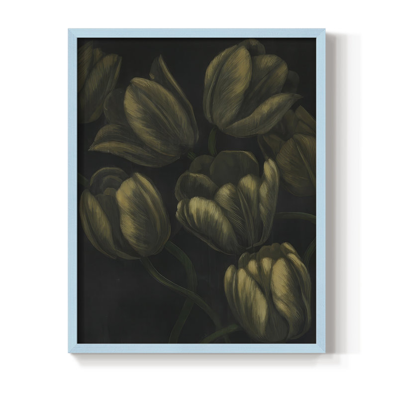 Reproduction encadrée de tulipes dorées II - bois massif, H 30 po x l 24 po, Bleu