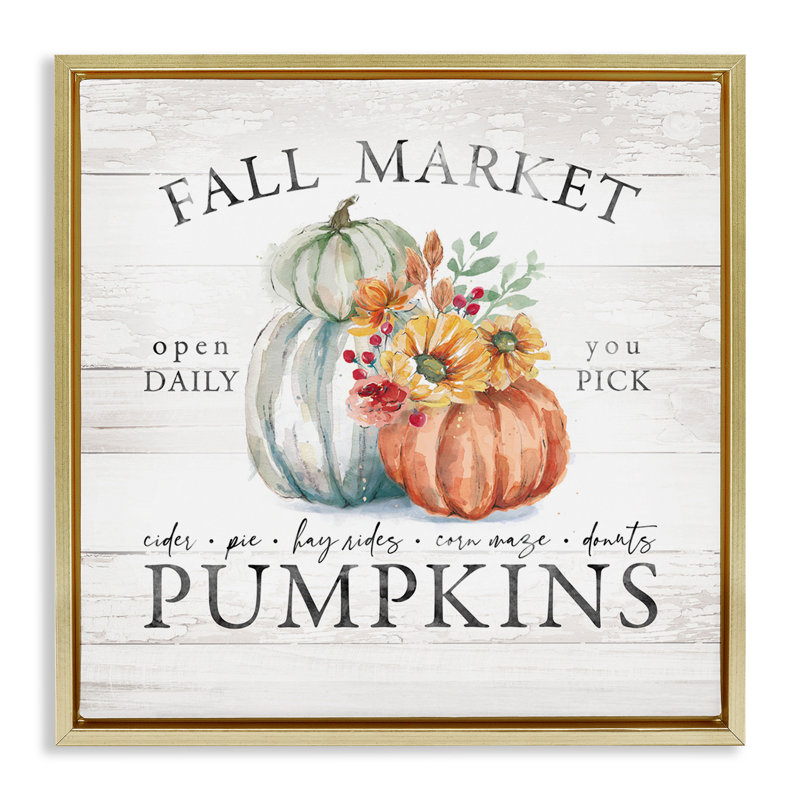 Fall Country Market Pumpkins, Metallic Gold Floater Frame, 25" H x 25" W
